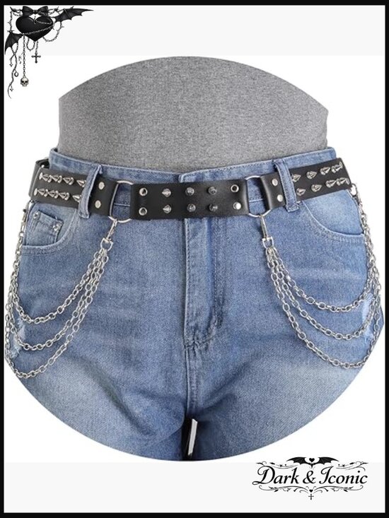 Punk Studded Waist Belt Gothic Pyramid Belt Faux Leather Adjustable main image 7